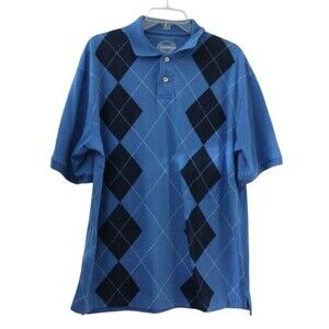 Consensus Men's Large Golf Polo Shirt Argyle Print Poly Cotton Blend